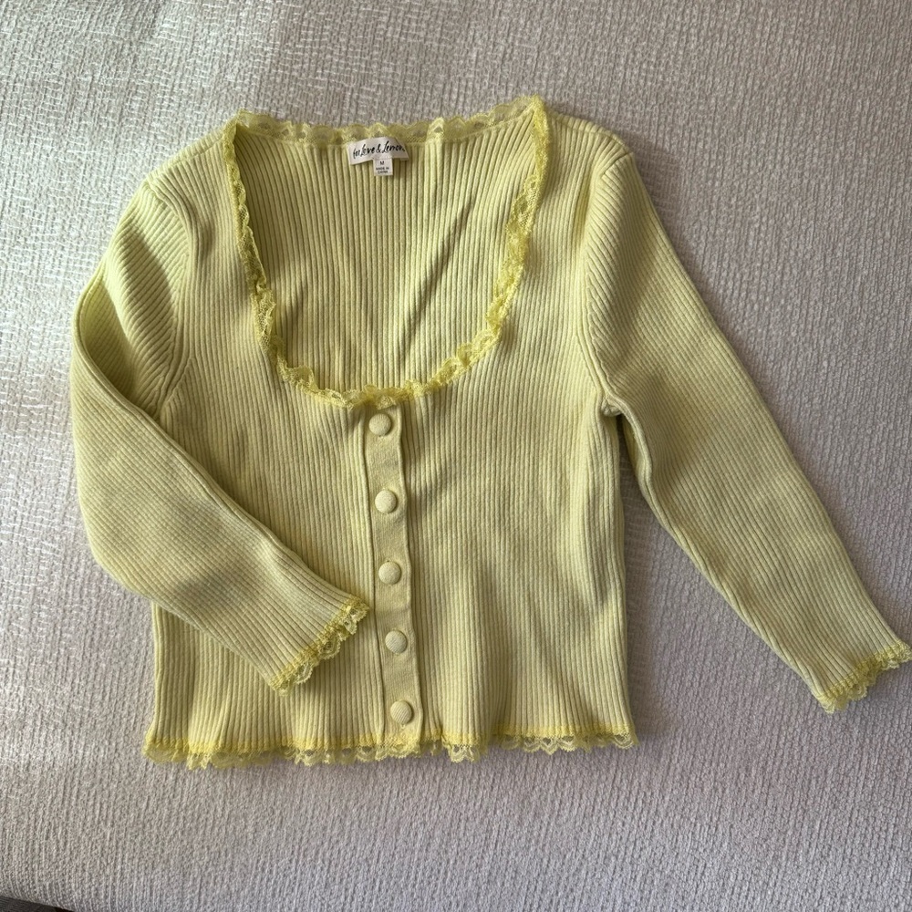 For Love & Lemons Butter Yellow Lace Trimmed Cardigan
